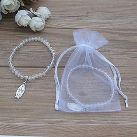 12 PCS Our Lady of Guadalupe Crystal Bracelet Baptism Favor Christening Favor Recuerdos de Bautizo Baby Shower with Organza Gift Bags