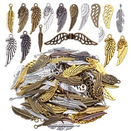 100 Pieces Mixed Colors alloy Angel Feather Wings Charms Pendants Jewelry Findings for DIY Necklace Bracelet