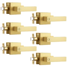 NIZADO Door Handles Interior for Bathroom and Bedroom, Gold Privacy Door Knobs, Square Door Lock Keyless, Reversible Door Handle, 6 Pack