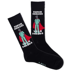 K. Bell Men's Fun Jobs & Occupation Crew Socks-1 Pairs-Cool & Funny Novelty Dad Gifts, Super Hero Scrubs (Black), 6.5-12