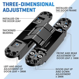 Loodmeo Ultra-Quiet Hidden Door Hinge,3D Micro-Adjustable for Flush Hidden Doors & Cabinets,177 lbs Capacity,180° Silent Swing,Suitable for Bedroom Doors, Study Doors, and Other Types of Doors.