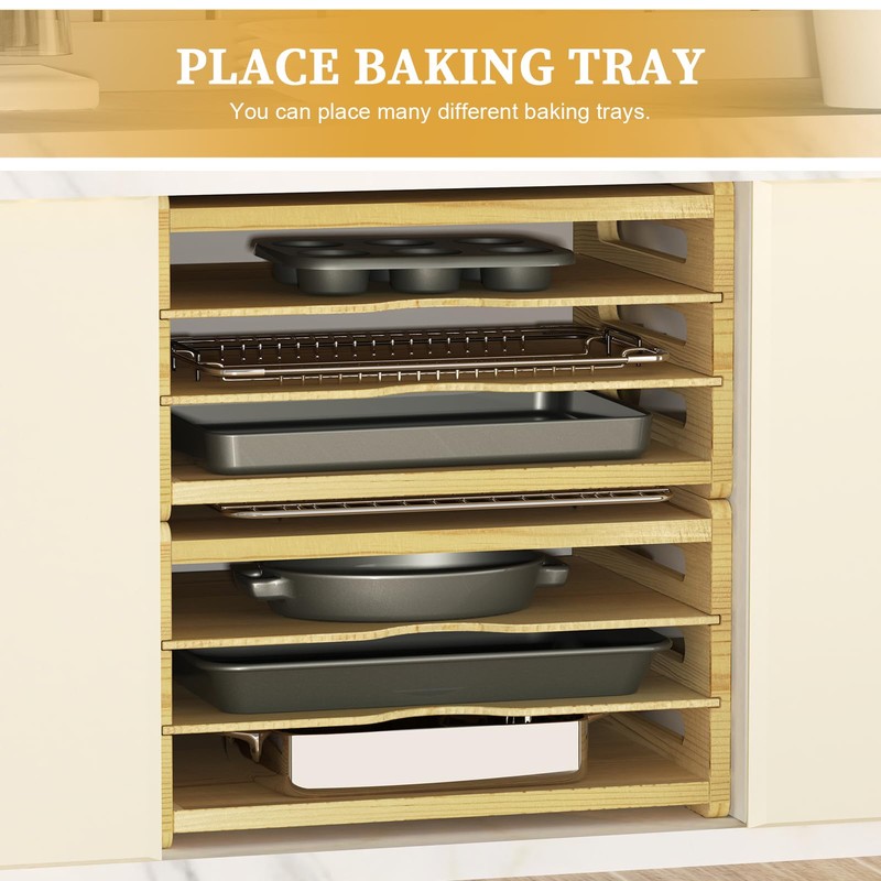 sandpaint 4 Tier Wooden Cabinet Tray Dividers, Kitchen Vertical Baking