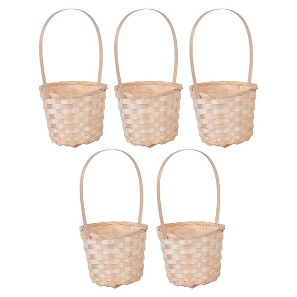 Cabilock 5pcs Mini Woven Baskets With Handles For Party Favors Candy Gift Handwoven Wood Chip Basket For Picnic Wedding Birthday