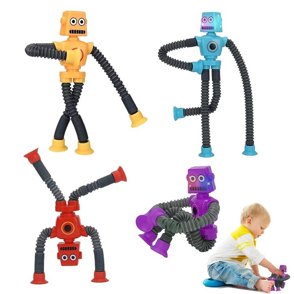 Pack of 4 Telescopic Robots, Telescopic Suction Cup Robot Toy,