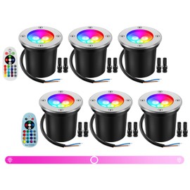 Junview Low Voltage Landscape Lights 10W RGBW Warm White LED Well Landscape Lighting IP67 Waterproof Outdoor 12V-24V Pathway Deck Ground RGB Well Lights (6)