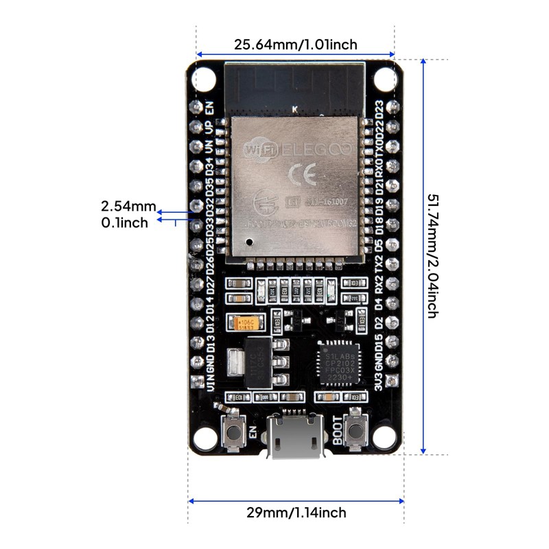 ELEGOO ESP-32-Development Board Micro USB 2.4GHz Dual Mode WiFi +