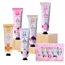 PPEIWASTE 5 Pack Hand Cream for Dry Cracked Hands,Easter Basket Stuffers,Gifts for Women,Girls,Mothers Day Gifts,Natural Plant Fragrance Mini Hand Lotion Moisturizing Hand Care Cream