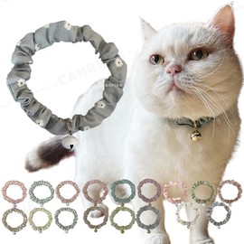 Caniribo Handmade Cat Collar, Simple, Scrunchy, Comes with Bell, Dull Color, Plain, Blue, MS Size, 8.7 - 9.1 inches (22 - 23 cm), Made in Japan, Lightweight