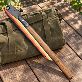 112CM Outdoor Folding Saw – Manganese Steel Pruning Hand Saw with Wooden Handle for Garden & Wood Cutting