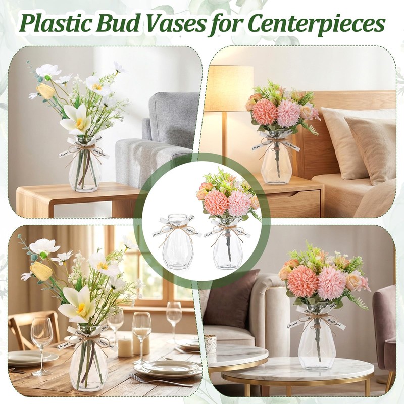 12Pcs Plastic Bud Vases Bulk, Small Plastic Vases with Gift