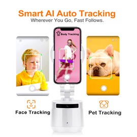 Auto Face Tracking Tripod 360° Rotation,No APP, Auto Tracking Phone Holder with Remote Rechargeable Phone Camera Mount for TIK Tok, Vlog, YouTube Video (White)