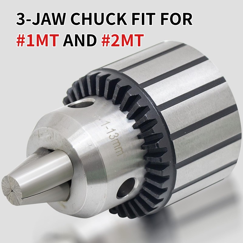 1/2" Drill Chuck with #1 (JT33-MT1) and #2 (JT33-MT2) Morse
