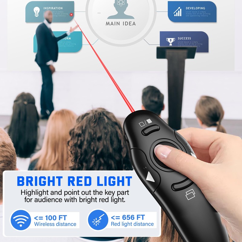 2-in-1 USB Type C Presentation Clicker Wireless Presenter Remote with