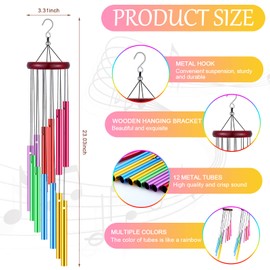 Wesiti 4 Pcs Colorful Wind Chimes with 12 Hollow Aluminum Alloy Tubes Deep Tone Metal Wind Chimes for Outside Large Wind Chimes for Home Patio Porch Backyard Garden, Decoration Meditation Yoga