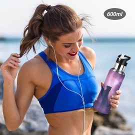 Cat Water Bottle for Kids Cat Thermos Stainless Steel Water Bottle with Straw Lid Cats Theme Purple Galaxy Flask Leakproof for Sport Gym Outdoor 20 oz