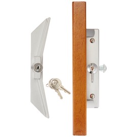 Wright Products - Surface Mounted Keyed Sliding Patio Door Latch Set, Wood/Aluminum Grey - Internal Keyed Replacement Sliding Glass Door Lock