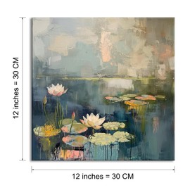 Piy Painting Oil Painting of Water Lilies, Flowers Canvas Pictures, Floral Pictures on Canvas Wall Decoration, Wall Picture for Yoga Room Office Home Decoration as Birthday Gift 30 x 30 cm, Built-in