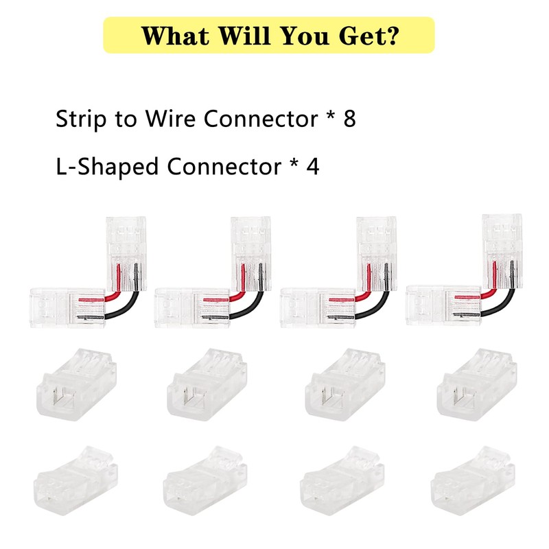 PAUTIX 8pcs 2-Pin 8mm COB LED Strip to Wire Connector
