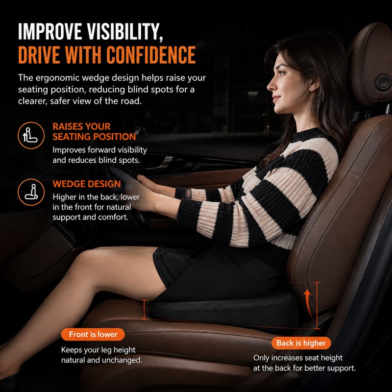 Car Seat Booster Cushion for Driving – Breathable Memory Cotton