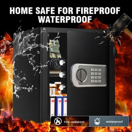 YAYAG Home Safe Box, 2.5 Cu Ft Steel Safety Safe Fireproof Waterproof with Emergency Battery Box - Digital Keypad & Keys, Removable Shelf, Personal Security Document Combination Lock for Office