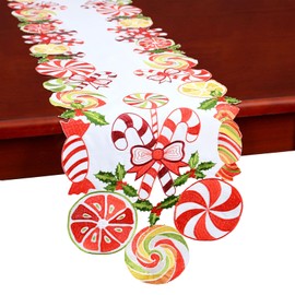 Simhomsen Embroidered Christmas Holiday Candy Cane Table Runner (14×68 Inches)