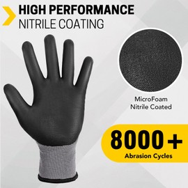 FURWEY Safety Work Gloves,16 Pairs Micro-Foam Nitrile Coated Glove for Men and Women, Touchscreen, Ideal for Warehouse Package Handling，Construction, Gardening, (X-Large,Gray