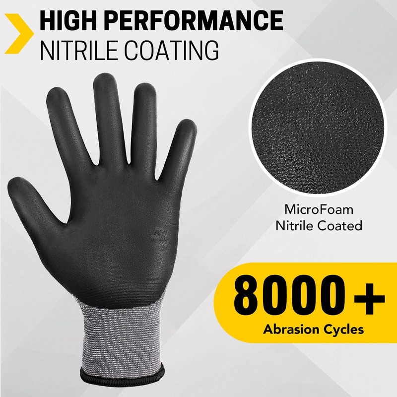 FURWEY Safety Work Gloves,16 Pairs Micro-Foam Nitrile Coated Glove for