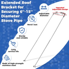 Extended Chimney Roof Bracket Stainless Steel Chimney Stove Pipe Bracket Support Kit for Stability, Adjustable Legs, Against Wind & Snow