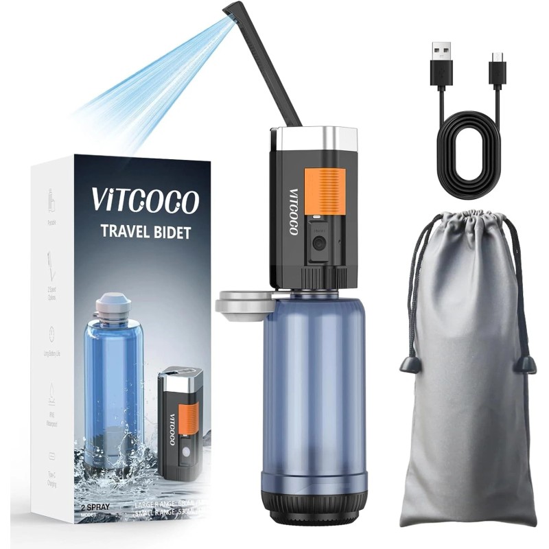 VITCOCO Handheld Bidet Sprayer – 400ml High Pressure, USB Rechargeable