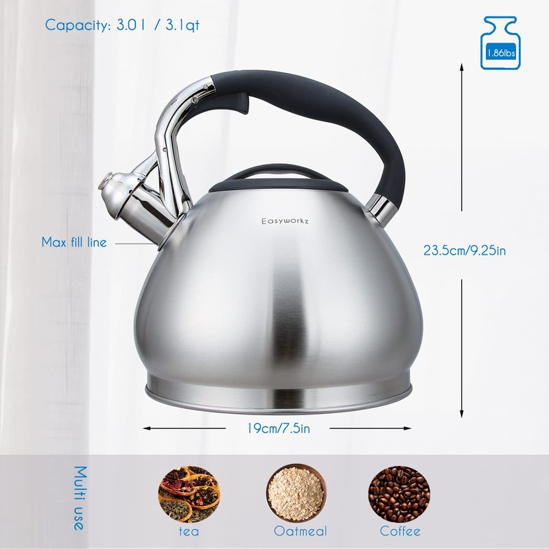 Easyworkz Whistling Stovetop Tea Kettle Food Grade Stainless Steel Hot