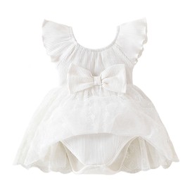 TENTIDE Baby Girl Romper Dress Ribbed Newborn Lace Boho Tutu Dresses Headband Baptism Photography Wedding Summer Outfit 0-24M(18-24 Months,White)