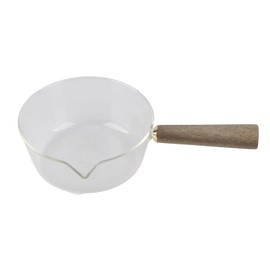 Glass Milk Pot with Wooden Handle V Shaped Spout Noodles Saucepan Home Kitchen Cookware Accessory600ml