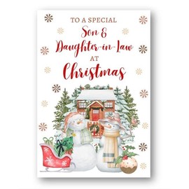 Second Ave Son & Daughter-in-Law Christmas Snowmen Winter Xmas Holiday Festive Greetings Card