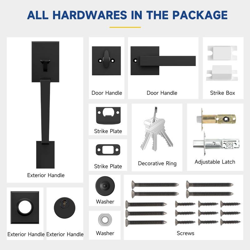 RAFECIEE Black Front Door Handle and Deadbolt Set, Front Door