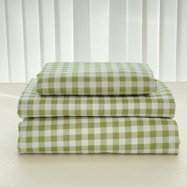 NSNLGSGC Sage Green Gingham Queen Sheet Set, Soft Brushed Microfiber Plaid Queen Bed Sheets, 4-Pieces Grid Sheet Set with Deep Pocket