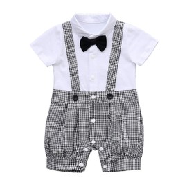 HeMarIsle HMD - Mameluco para bebé y caballero, color blanco, con pajarita de esmoquin (0-18 M), Blanco, 95(12-18 Month)