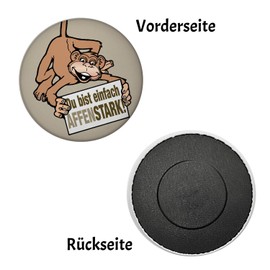 Monkey Magnet Round with Saying Du bist einfach Affenstark Original Chimpanzee Compliment Magnet Unusual Orangutan and Gorilla Gift Item