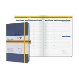 Sigel L2606 Weekly Planner 2026 A5 Vertical Week to View Hard Cover Blue Yellow German Language Calendar 176 Pages FSC Certified Calendar Book Diary Linescape