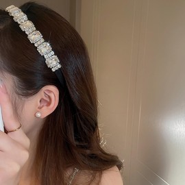 Jumwrit Sparkle Rhinestone Headband Non-Slip Glitter Thin Headband Silver Square Leaf Shape Rhinestone Hair Band Fashion Hair Hoop Accessories for Women Girls (Style 2)