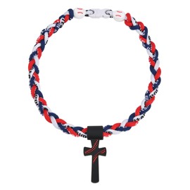 Kehuify Baseball Necklace for Boys, Baseball Necklace Three-Braid Rope Tornado Cross Necklace Sports Titanium Necklace Baseball Rope Necklace (Old flag)