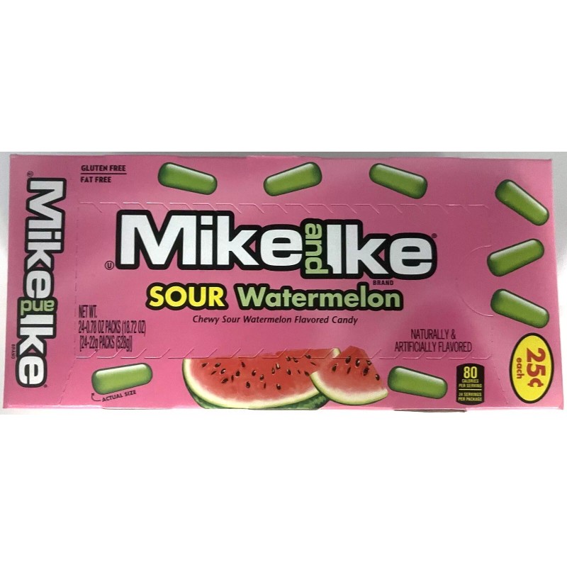 Mike and Ike Sour Watermelon Fruit Chewy Candy Box 24