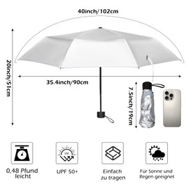 Mini Ultralight 18 cm Umbrella UV Umbrella Parasol Umbrella Windproof Waterproof for Men and Women, Silver/Khaki