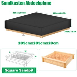 Novelfun Telone di copertura per sabbiera resistente ai raggi UV, con tasche, impermeabile, per sabbiera quadrata, 205 x 205 x 205 x 20 cm