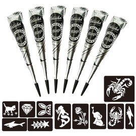 Naturic 6 x Henna Tattoo Black, Temporary Tattoo + 11 x Henna Tattoo Stencil, Temporary Mehndi Tattoos, Natural Cones, Tattoo Stickers, Temporary Tattoo Black