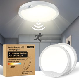 2-Pack 20W Motion Sensor Ceiling Lights Hard-Wired, 9Inch Indoor Motion Activated LED Ceiling Light Fixtures with 3 Modes, 4000K Flush Mount Lights for Closet Stairwell Hallway, NOT Battery Operated