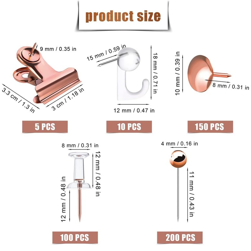 AIMALL 465 PCS Pushpin and Clip Set, Rose Gold Map