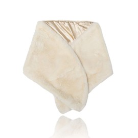 Jovono Women's Wedding Fur Shawls and Wraps Bridal Wedding Fur Stole with Rhinestone Brooch for Bride and Bridesmaids (Ivory)