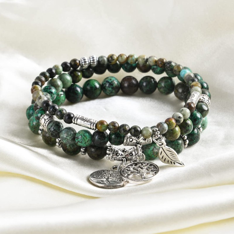 YGLINE Turquoise Crystal Beaded Bracelets,Healing Energy Tree Life Stone Reiki