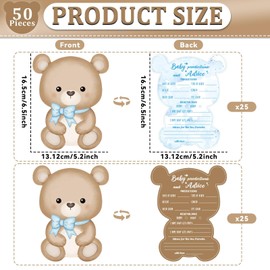 50PCS Teddy Bear Baby Shower Game Set Baby Shower Prediction and Advice Card We Can Bearly Wait Decorations Wishes Card Supplies for Gender Neutral Game Party Activity