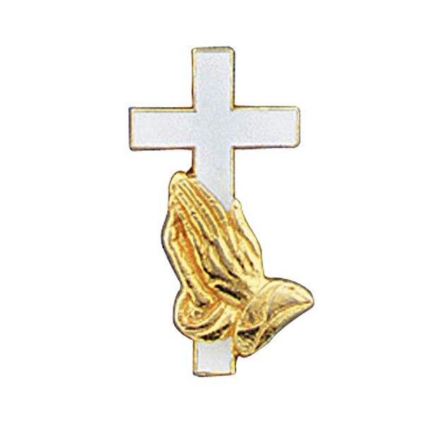 Autom Cross & Praying Hands Gold Plated Lapel Pin